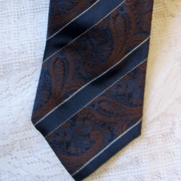 Canali Men Tie 100% Silk Floral Paisley ,made in Italy,brown/navy - Picture 5 of 5
